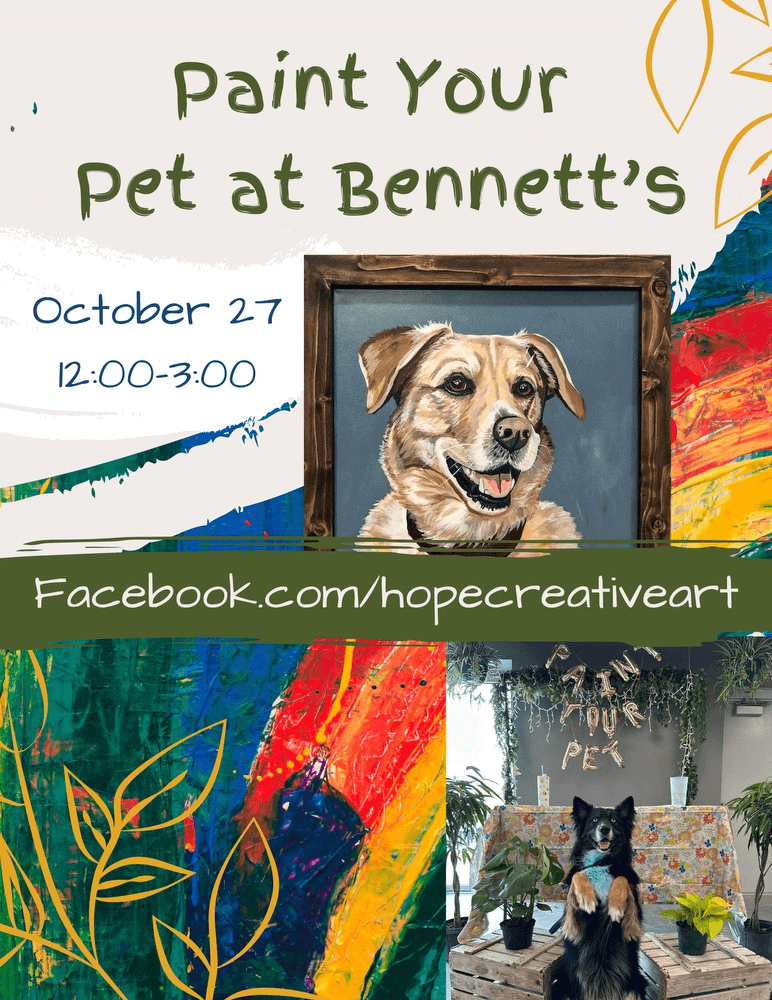 Paint your pet; October 27, 12-3 PM.