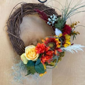 Autumn floral grapevine wreath.