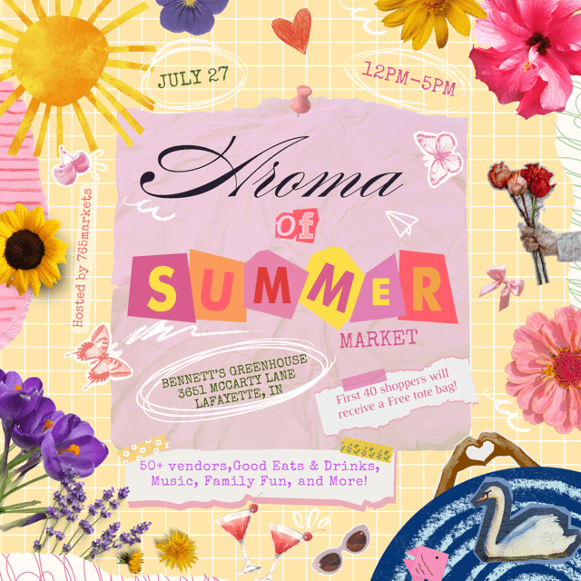 Aroma Summer Market flyer with flowers.
