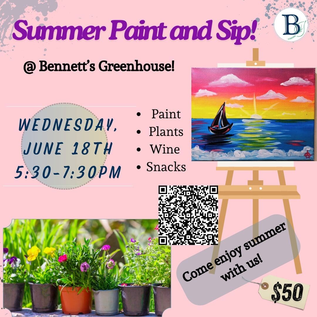 Summer paint and sip event poster.