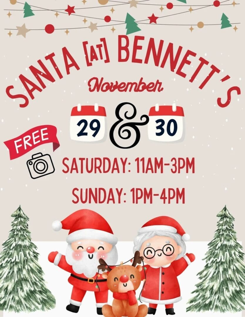 Santa event poster with dates and times.