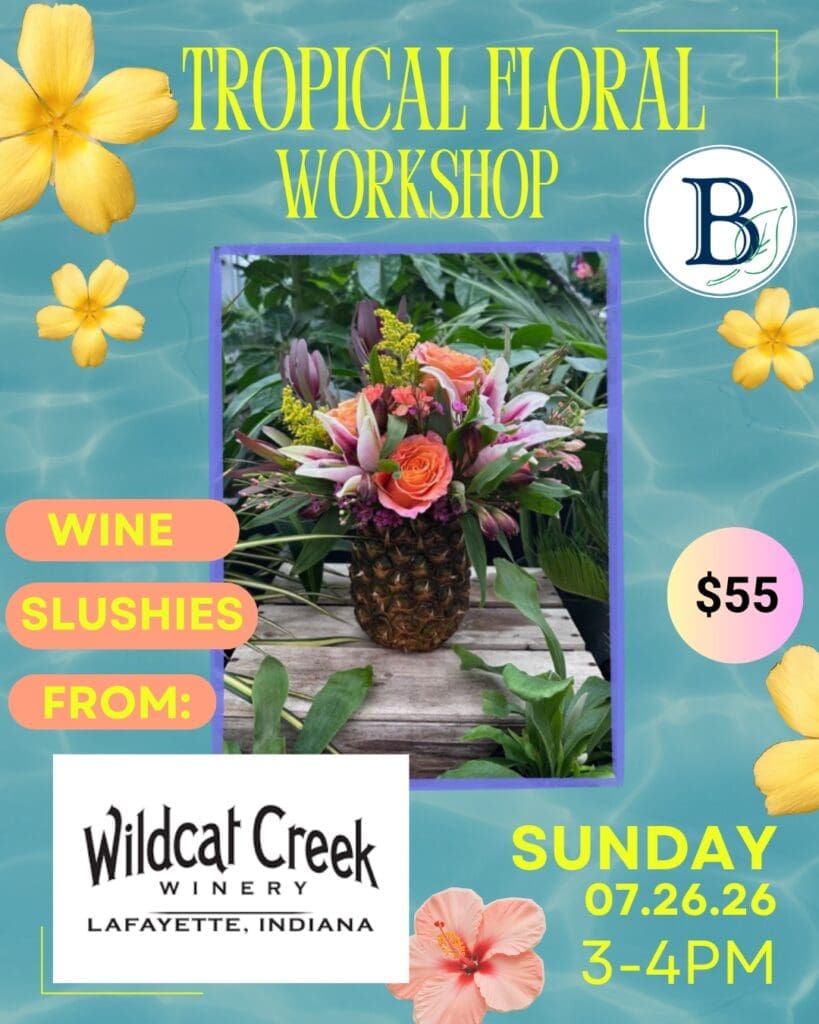 Tropical floral workshop pineapple bouquet flyer