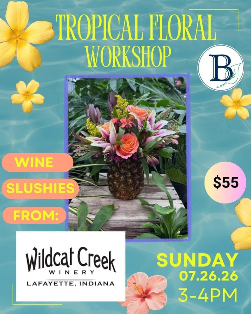 Tropical floral workshop pineapple bouquet flyer