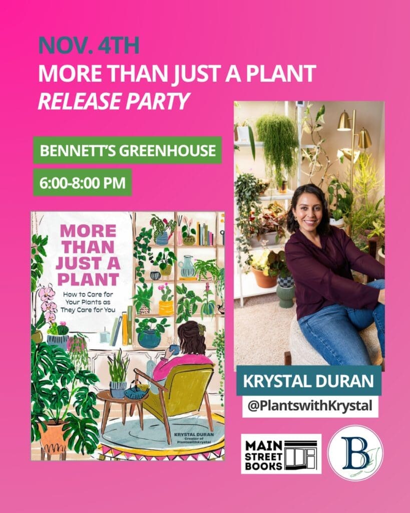 Plant-themed book release poster with author