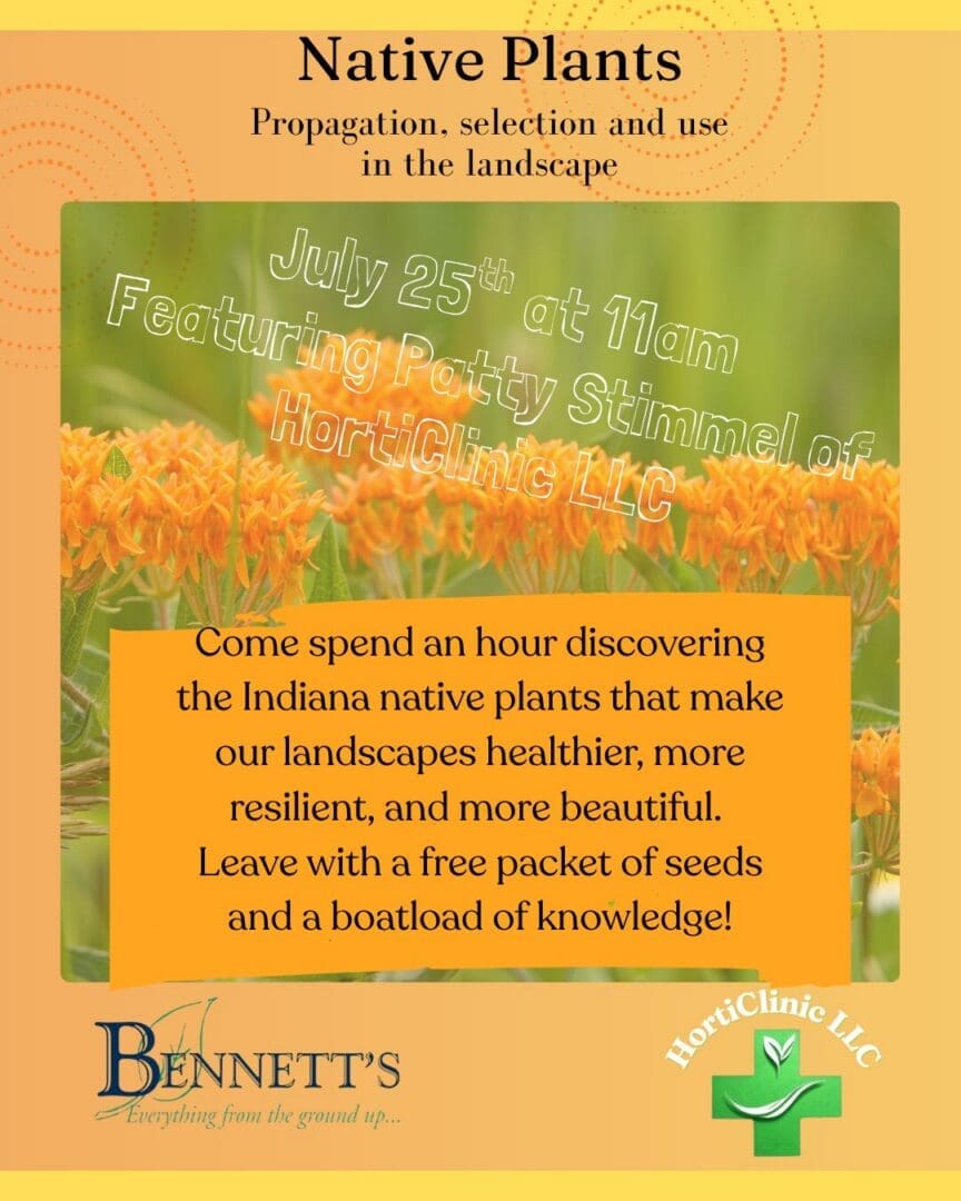 Native plants workshop flyer with orange flowers