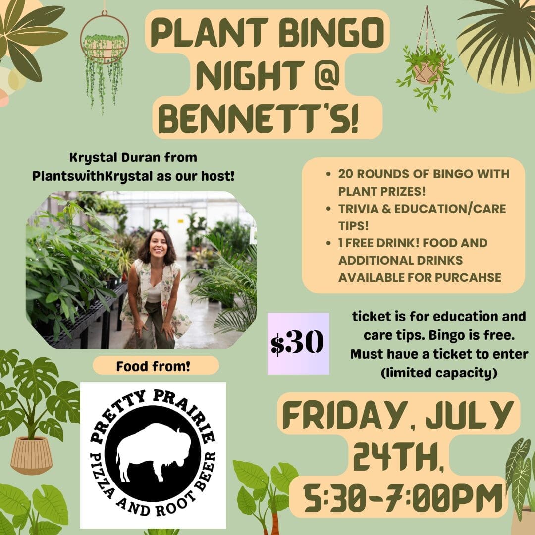 Plant Bingo Brunch promotional poster with botanical illustrations.